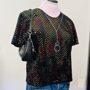VTG 90s Kathie Lee | Rainbow Sequin Going Out Tee | Size M | Party Top